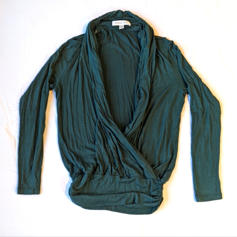 'Amour Vert' Green Deep V Cowl neck Long Sleeve